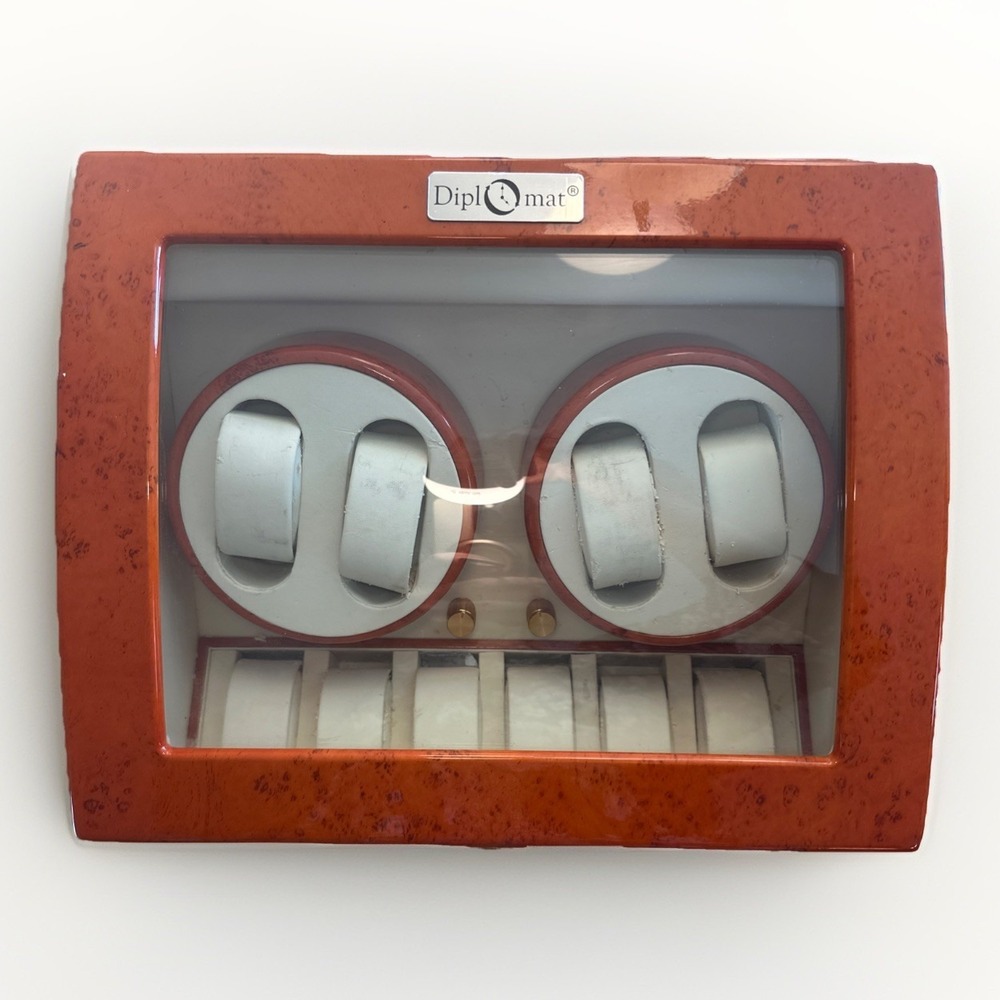 Diplomat Estate Series‎ 4 Quad Watch Winder Burlwood Finish Add. Storage *read